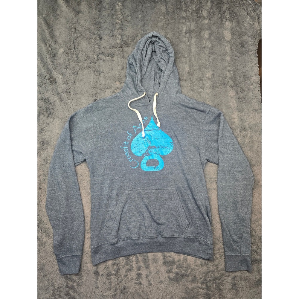 J America CrossFit of Aces Hoodie XL Gray Blue Spade Kettlebell Sweatshirt